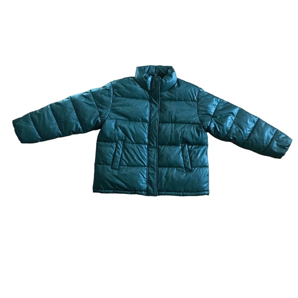 A New Day Womens‎ Large Dark Green Faux Leather Puffer Zip Jacket